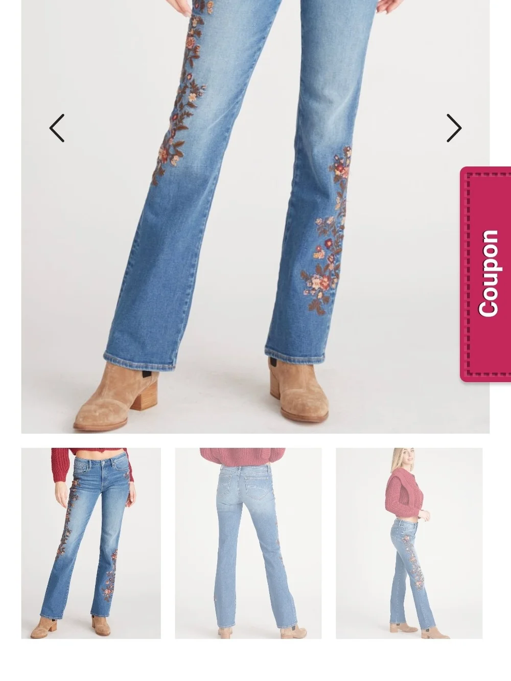 DRIFTWOOD Medium Wash Blue Stretch Embroidered Floral Slim Bootcut